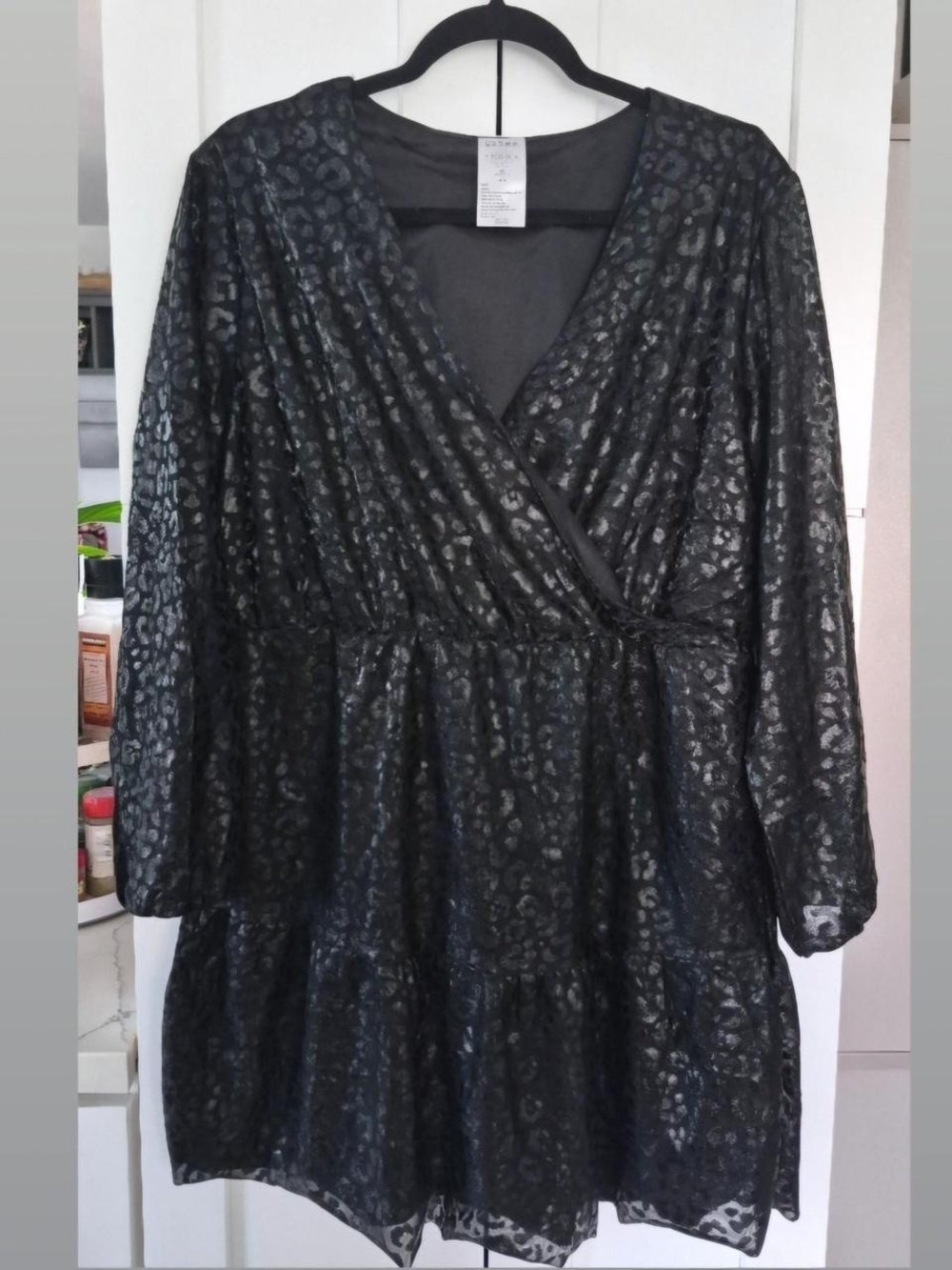 Serra Black Leopard-Print Wrap Mini Dress